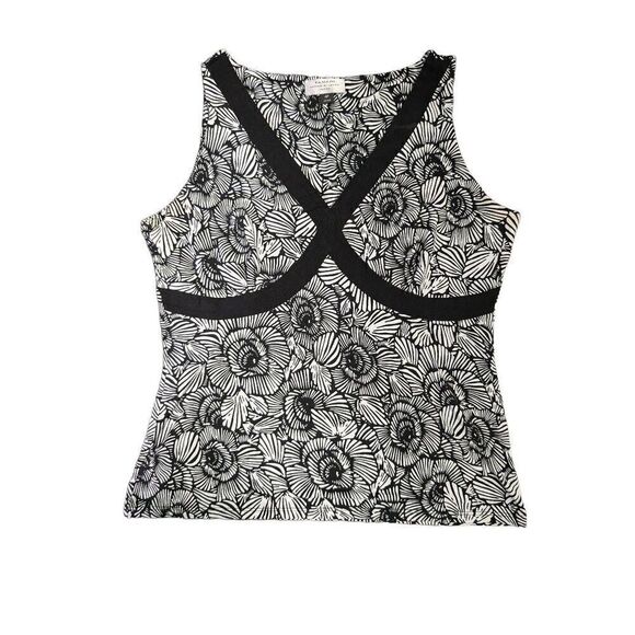 TAHARI Women's Lightweight Stretch Black and White Printed Tank Top Multicolor S - Picture 1 of 4
